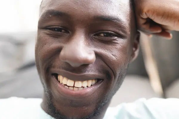 Young African American Man Beaming Smile Showcasing White Teeth His — Stock Photo, Image