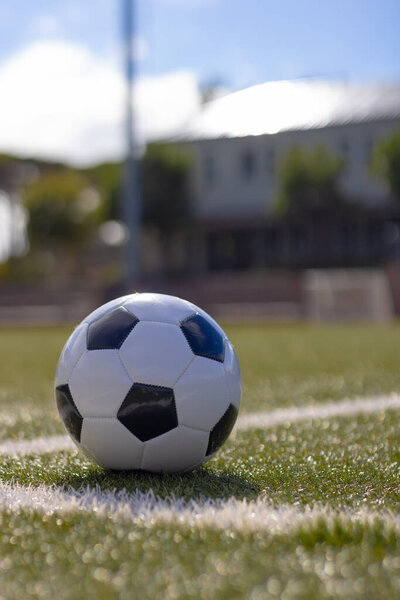 Soccer Ball Grass Field Ready Game Practice Session Copy Space Royalty Free Stock Images