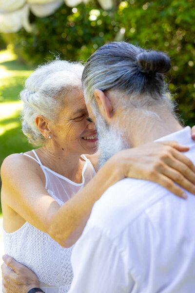 Wedding Garden Senior Bride Groom Embracing Outdoors Love Romance Elderly Stock Picture