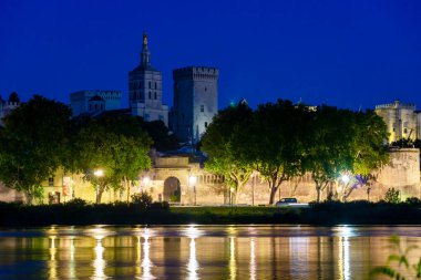 Akşam vakti Saray 'ın panoramik manzarası Papalar ve Avignon Katedrali, Avignon, Fransa