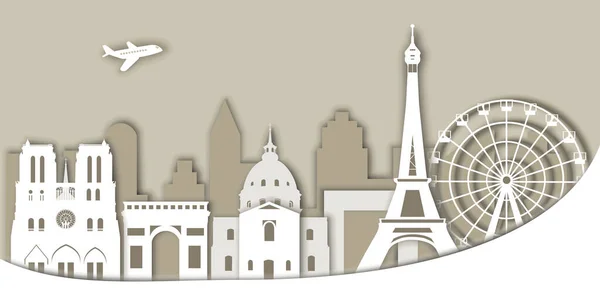 Set Parisian Landmarks Paper Cut Style — Stock Vector