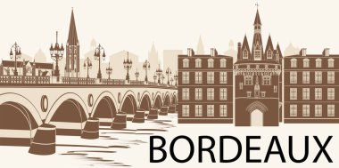Set of the Bordeaux landmarks in flat style, France