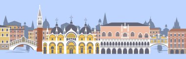 Set of the Venetian landmarks in flat color style, Italy