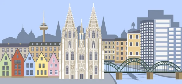 Uppsättning Köln Landmärken Platt Färg Stil — Stock vektor