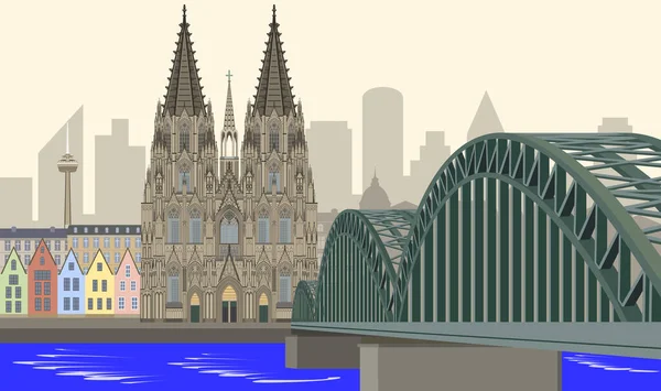 Kolońska Katedra Piotra Panorama Miasta Niemczech — Wektor stockowy