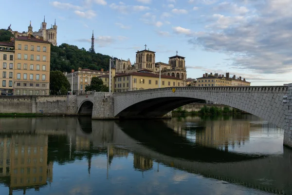Katedralen Saint Jean Basilica Notre Dame Fourviere Och Floden Saone — Stockfoto