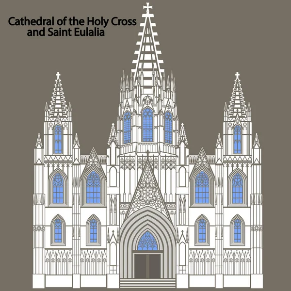 Katedra Barcelonie Lub Katedra Świętego Krzyża Eulalii Hiszpanii — Wektor stockowy