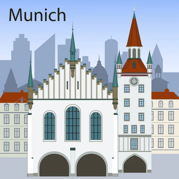 Old Town Hall Tower Münih Almanya — Stok Vektör
