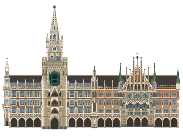 Nuevo Ayuntamiento Minich Baviera Alemania Sobre Fondo Blanco — Archivo Imágenes Vectoriales