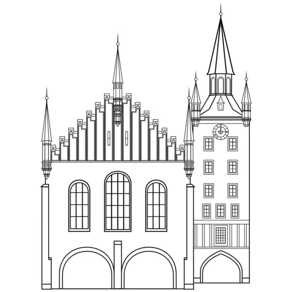 Silhuett Gamla Rådhuset Tornet München Tyskland — Stock vektor