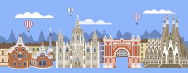 Düz renk biçiminde Barcelona simgelerinin kümesi