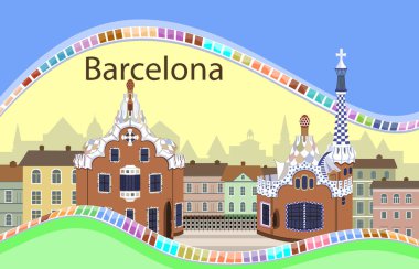 Mozaikli evler Barselona, İspanya 'daki Park Guell' e gidiyor.
