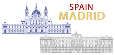 Katedral Almudena ve Güney cephesi Madrid Kraliyet Sarayı, İspanya tek renkli