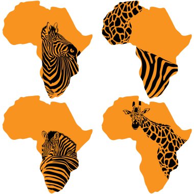 Afrika kıta haritası zebra ve zürafa ile