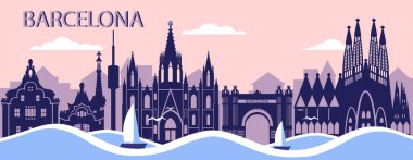 Siluet biçiminde Barcelona simgelerinin kümesi