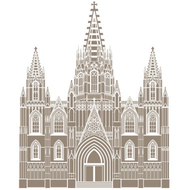 The Barcelona Cathedral or Cathedral of the Holy Cross and Saint Eulalia in Spain on white background