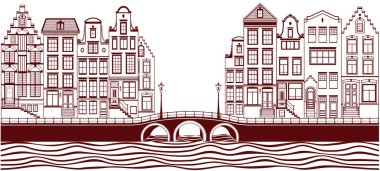 Amsterdam 'ın tek renkli tipik Hollandalı evleri