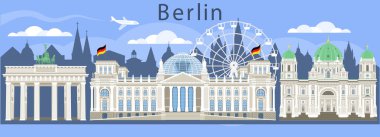 Berlin, Almanya 'nın ana sembollerinin vektör illüstrasyonu