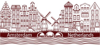 Amsterdam 'ın tek renkli tipik Hollandalı evleri