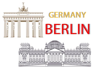 Berlin, Almanya 'nın ana sembollerinin vektör illüstrasyonu