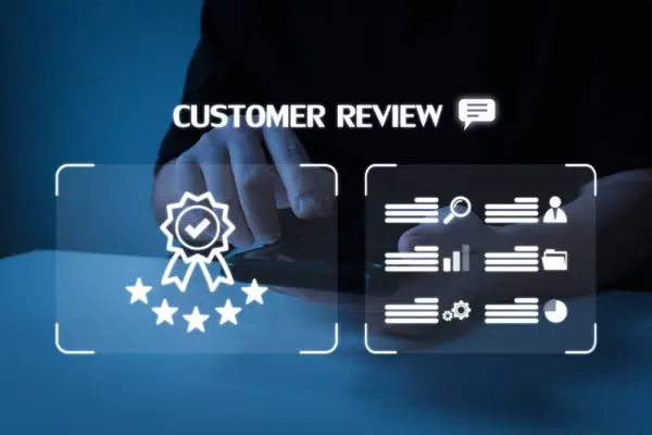 Satisfaction Survey. customer user hand using mobile smart phone give good rating to service experience feedback, satisfaction, customer review, digital marketing, product rating review concept