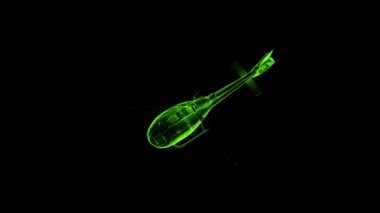 Bir holografik helikopterin 3 boyutlu animasyonu siyah üzerinde luma mat ile izole edilmiş ve aynı zamanda döngüye tabi.