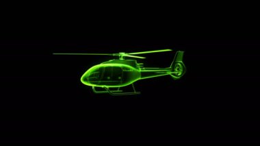 Bir holografik helikopterin 3 boyutlu animasyonu siyah üzerinde luma mat ile izole edilmiş ve aynı zamanda döngüye tabi.