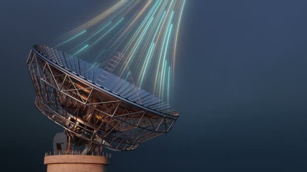 Анімація Супутникової Тарілки Обертається Блимає Сигнали Космос — стокове відео
