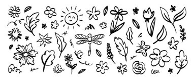 El çizimi karalama vektörü seti. Sevimli el çizimleri koleksiyonu.