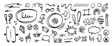 El çizimi karalama vektörü seti. Sevimli el çizimleri koleksiyonu.