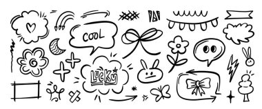 El çizimi karalama vektörü seti. Sevimli el çizimleri koleksiyonu.