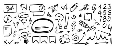 El çizimi karalama vektörü seti. Sevimli el çizimleri koleksiyonu.