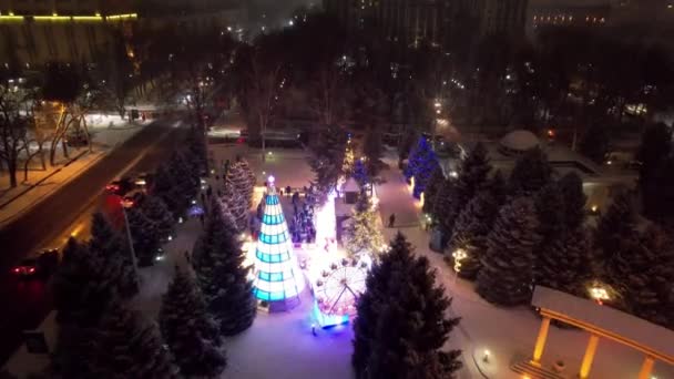 Heller Weihnachtsschmuck Mit Einem Weihnachtsbaum Girlanden Und Neonspielzeug Leuchten Weihnachtsbaum — Stockvideo