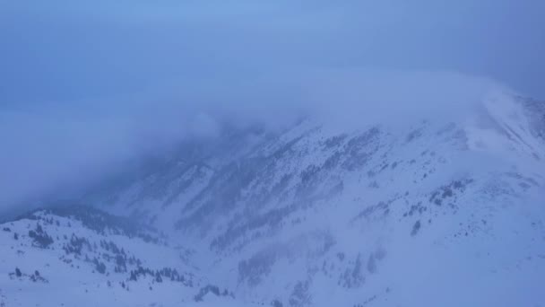 Karlı Dağlarda Bulutların Olduğu Mistik Şafak Beyaz Tepeler Bulutlar Karla — Stok video