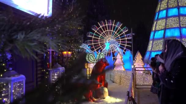 Новогодние Рождественские Украшения Снегом Хвойные Ветви Рождественской Елки Снегу Вокруг — стоковое видео