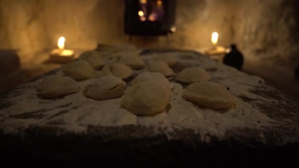 Made Dumplings Field Conditions Cooking Unusual Place Old Hut Fire — Stock video