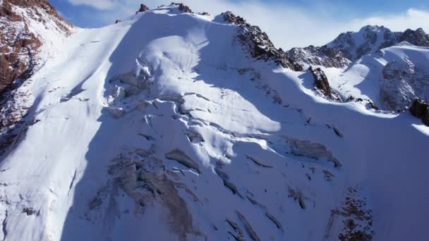 Ancient Snow Glacier Mountains View Drone Steep Cliffs Covered Snow — Stock Video