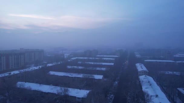 Dawn City Fog Smog Mountain View Light Haze Hangs City — Vídeo de Stock
