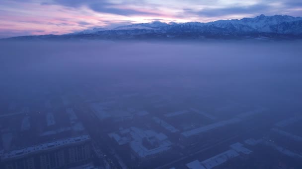 Dawn City Fog Smog Mountain View Light Haze Hangs City — Αρχείο Βίντεο
