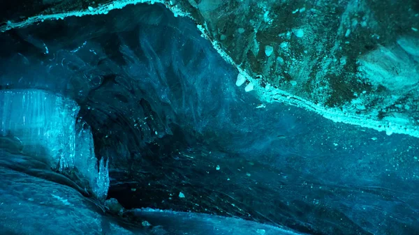 Turquoise Pure Color Ice Ice Cave Stones Icicles Visible Places — Fotografia de Stock