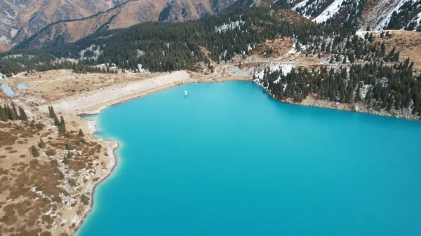 Lake Mountains Turquoise Blue Water Drone View Clear Water Coniferous Royalty Free Stock Images