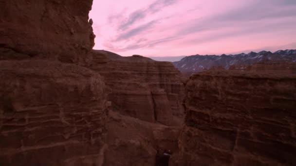 Charyn Grand Canyon Aux Parois Rocheuses Orange Vue Aérienne Depuis — Video