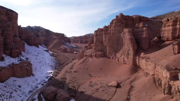 Charyn Grand Canyon Con Pareti Roccia Arancione Vista Aerea Dal — Video Stock