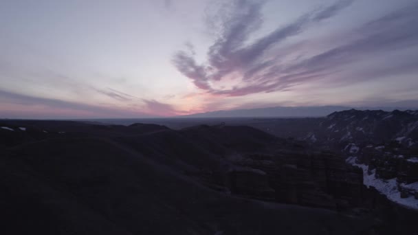 Charyn Gran Cañón Con Paredes Roca Naranja Vista Aérea Desde — Vídeos de Stock