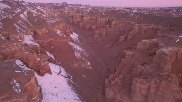 Charyn Gran Cañón Con Paredes Roca Naranja Vista Aérea Desde — Vídeos de Stock