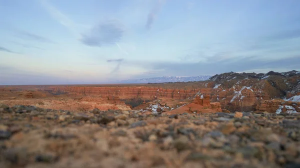Charyn Grand Canyon Met Oranje Rotswanden Luchtzicht Vanaf Drone Van — Stockfoto