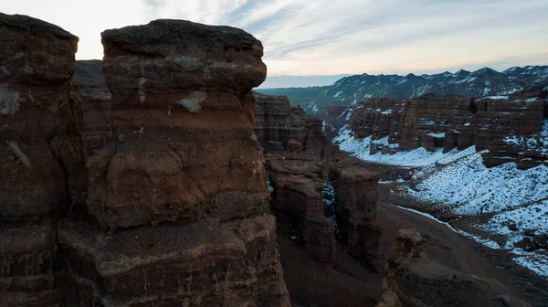 Charyn Grand Canyon Con Pareti Roccia Arancione Vista Aerea Dal — Foto Stock