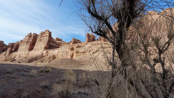 Grote Canyon Charyn Oranje Kliffen Rotsen Sommige Plaatsen Zijn Droge — Stockfoto