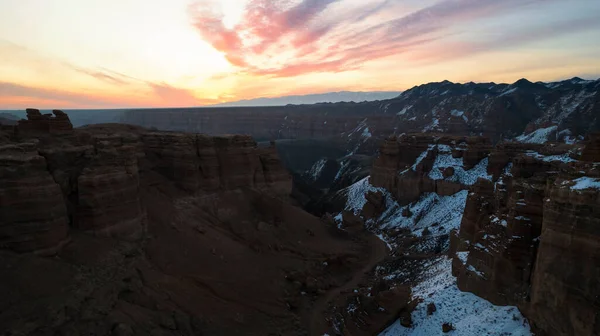 Charyn Grand Canyon Con Pareti Roccia Arancione Vista Aerea Dal — Foto Stock