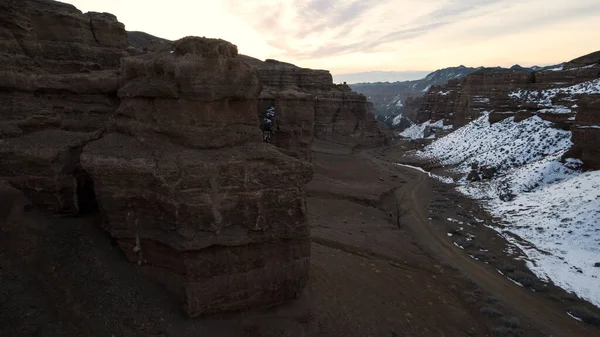 Charyn Gran Cañón Con Paredes Roca Naranja Vista Aérea Desde —  Fotos de Stock